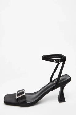 Quiz Sandals|Occasion Shoes>Black Satin Buckle Heels