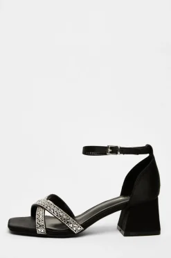 Quiz Occasion Shoes|Heels>Satin Diamante Block Heels