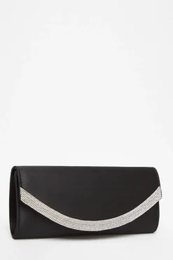 Quiz Wedding Accessories|Bags>Black Satin Embellished Clutch Bag