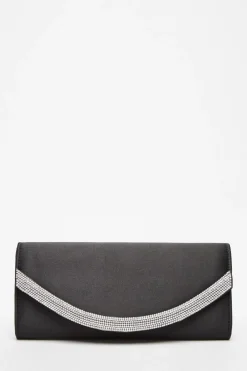 Quiz Wedding Accessories|Bags>Black Satin Embellished Clutch Bag