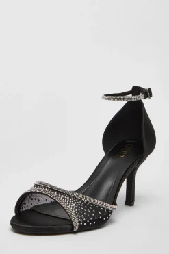 Quiz Occasion Shoes|Heels>Black Satin Embellished Heels