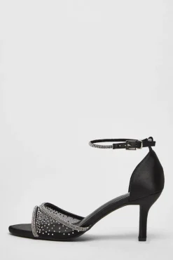 Quiz Occasion Shoes|Heels>Black Satin Embellished Heels
