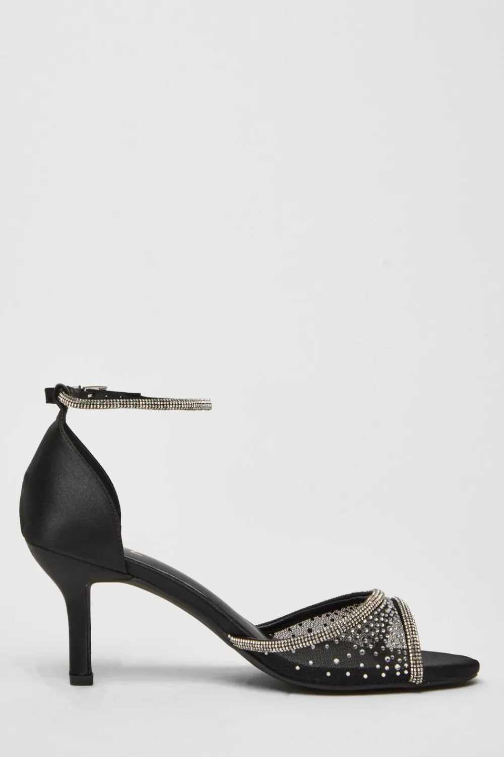 Quiz Occasion Shoes|Heels>Black Satin Embellished Heels