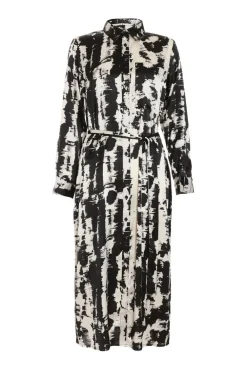 Quiz Workwear|Satin Dresses>Black Satin Marble Print Shirt Dress