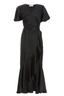 Quiz Evening Dresses|Christening Guest>Black Satin Wrap Midaxi Dress