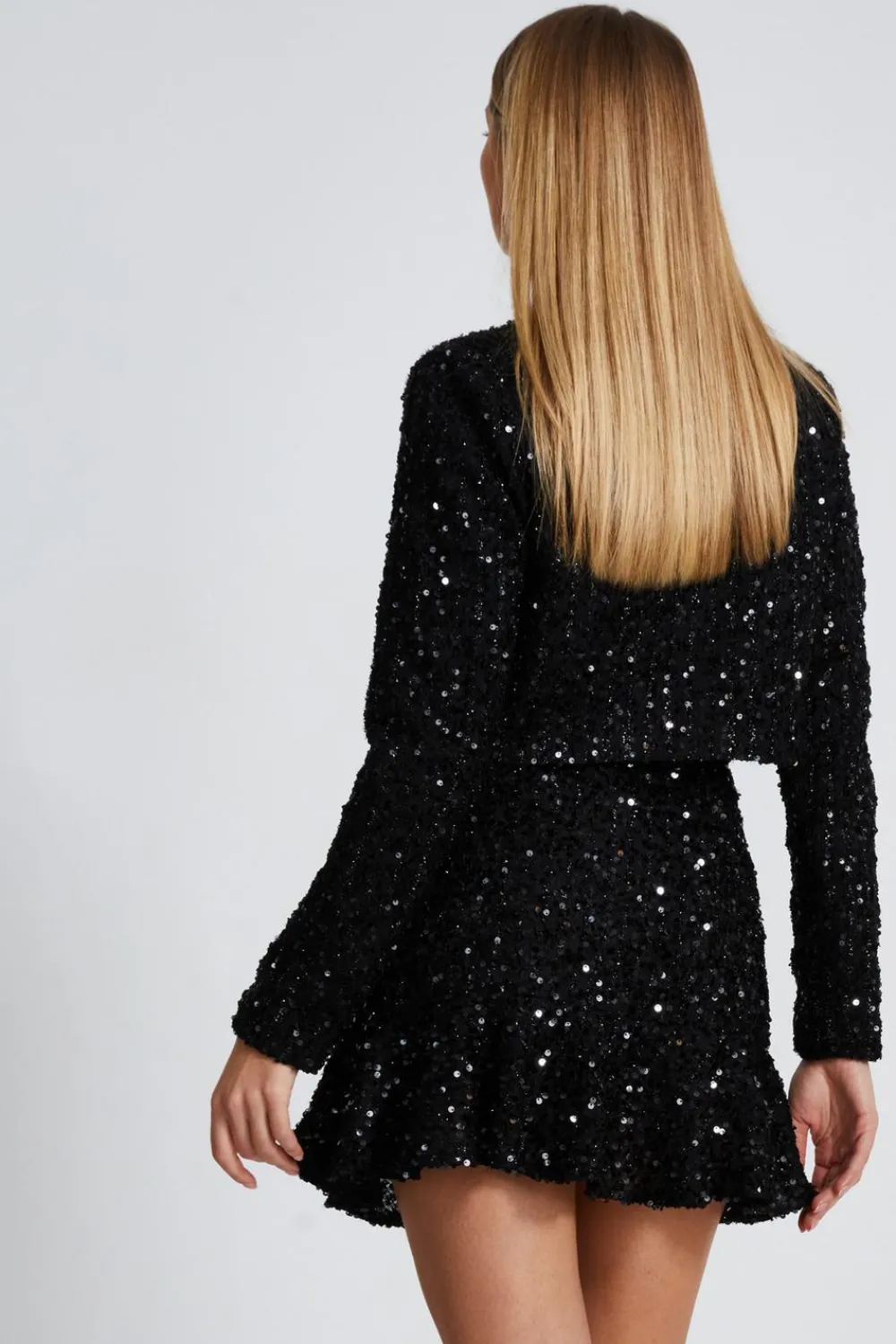 Quiz Christening Guest|Jackets & Coats>Black Sequin Boucle Cropped Jacket