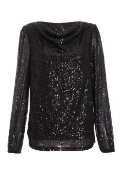 Quiz Going Out Tops|Tops>Black Sequin Drape Top