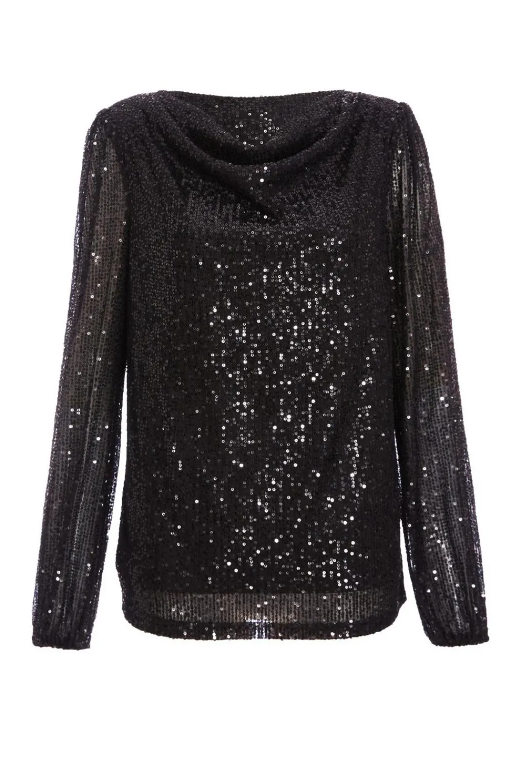 Quiz Going Out Tops|Tops>Black Sequin Drape Top