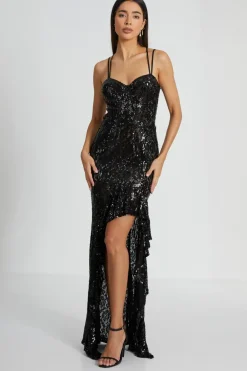 Quiz Prom & Ball|Evening Dresses>Black Sequin Lace Fishtail Maxi Dress