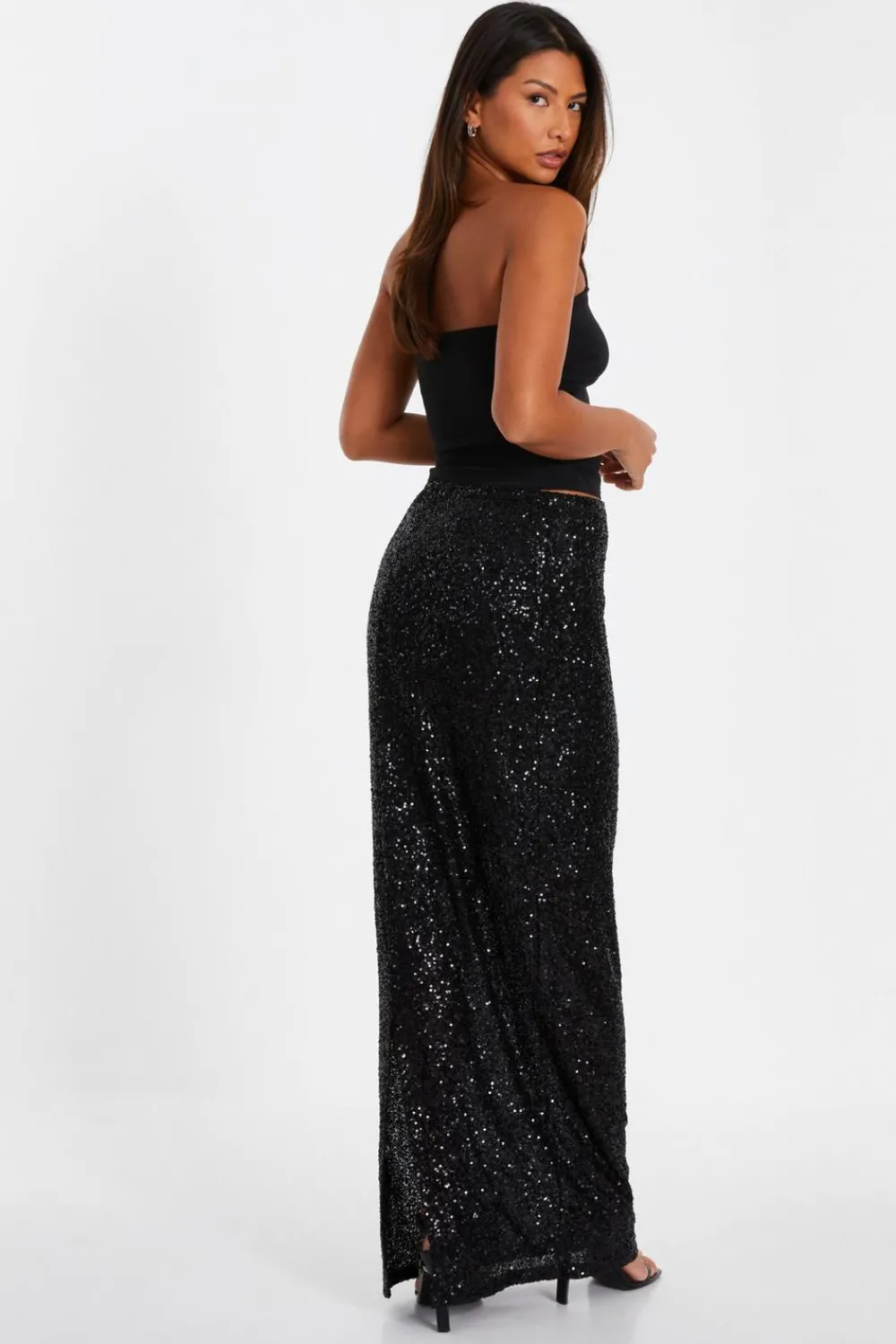 Quiz Skirts|Playsuits>Black Sequin Maxi Skirt