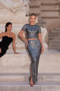 Quiz Going Out>Black Sequin Midaxi Skirt