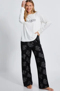 Quiz Nightwear>Black Slogan Pyjama Set