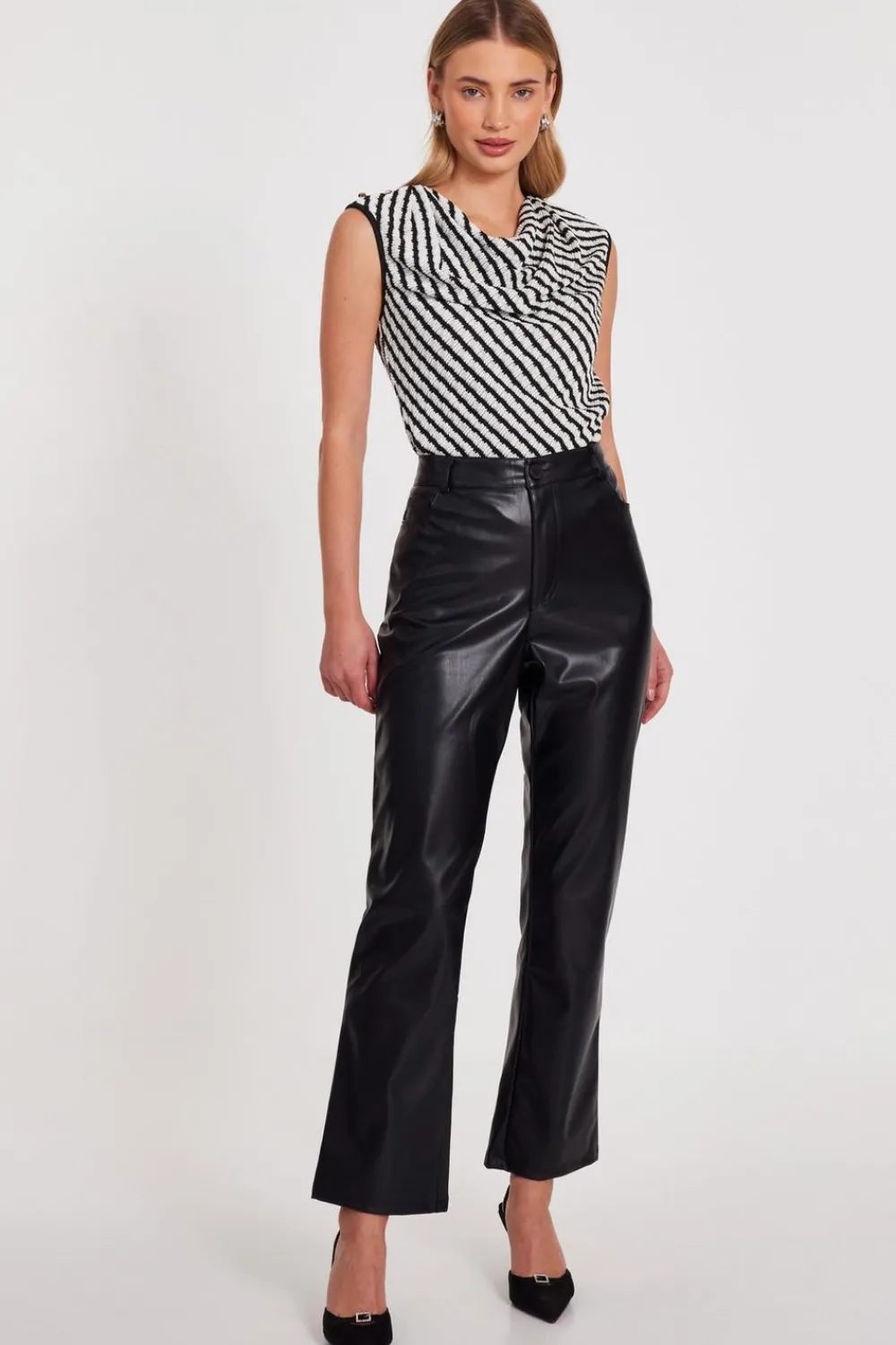 Quiz Going Out Tops|Workwear>Black Striped Cowl Neck Top