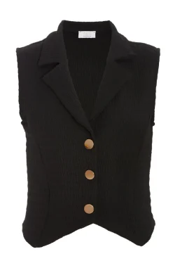 Quiz Waistcoat|Workwear>Black Textured Button Down Sleeveless Waistcoat
