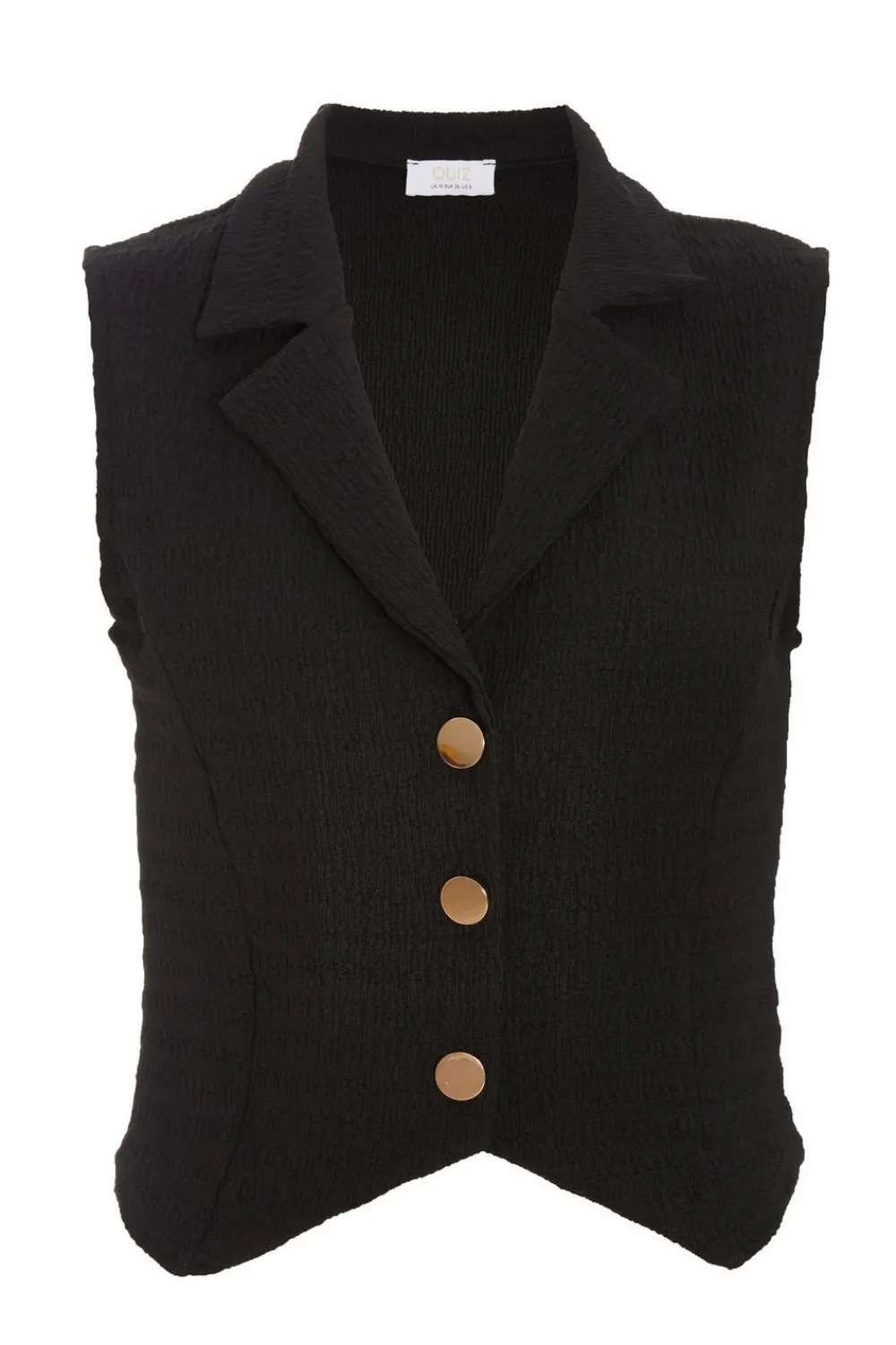 Quiz Waistcoat|Workwear>Black Textured Button Down Sleeveless Waistcoat