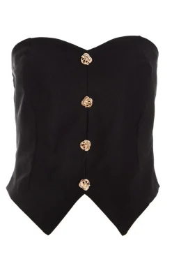 Quiz Going Out Tops|Tops>Black Textured Button Front Top