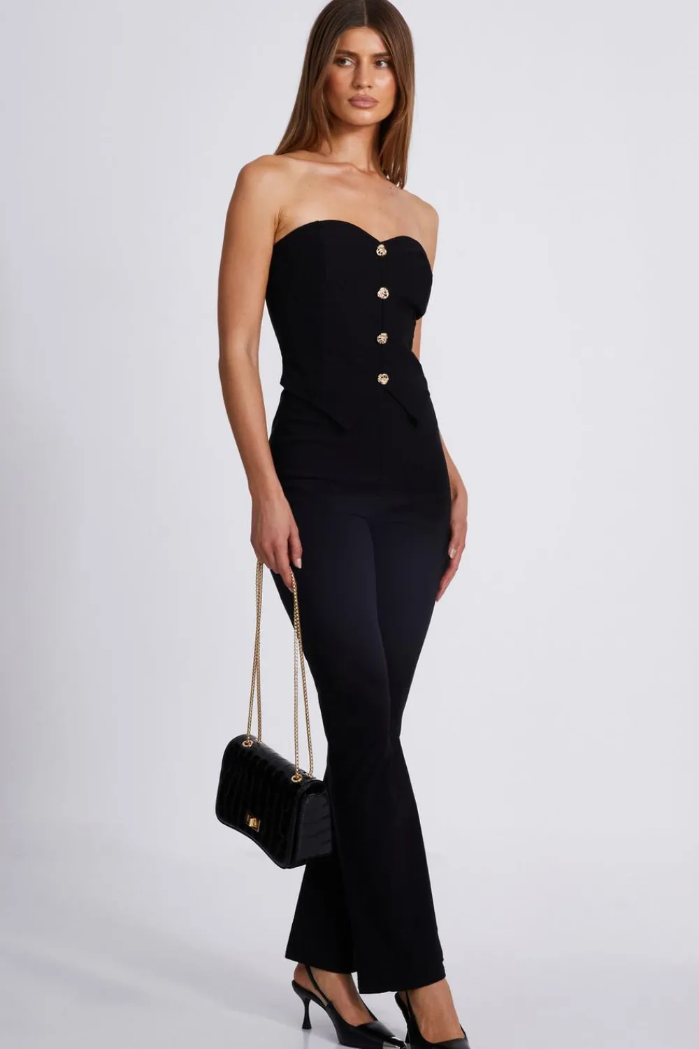 Quiz Going Out Tops|Tops>Black Textured Button Front Top