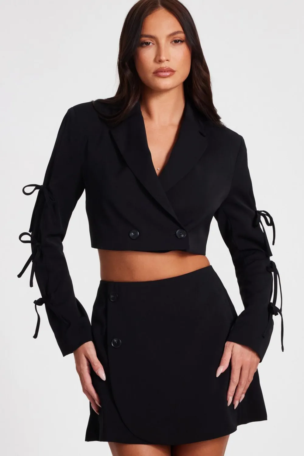 Quiz Summer Clothes|Jackets & Coats>Tie Sleeve Cropped Blazer