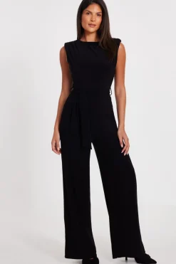 Quiz Going Out Jumpsuits|Black Jumpsuits>Tie Waist Jumpsuit
