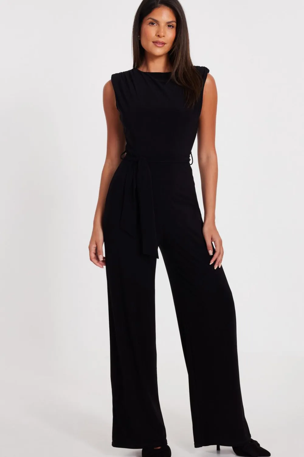 Quiz Going Out Jumpsuits|Black Jumpsuits>Tie Waist Jumpsuit