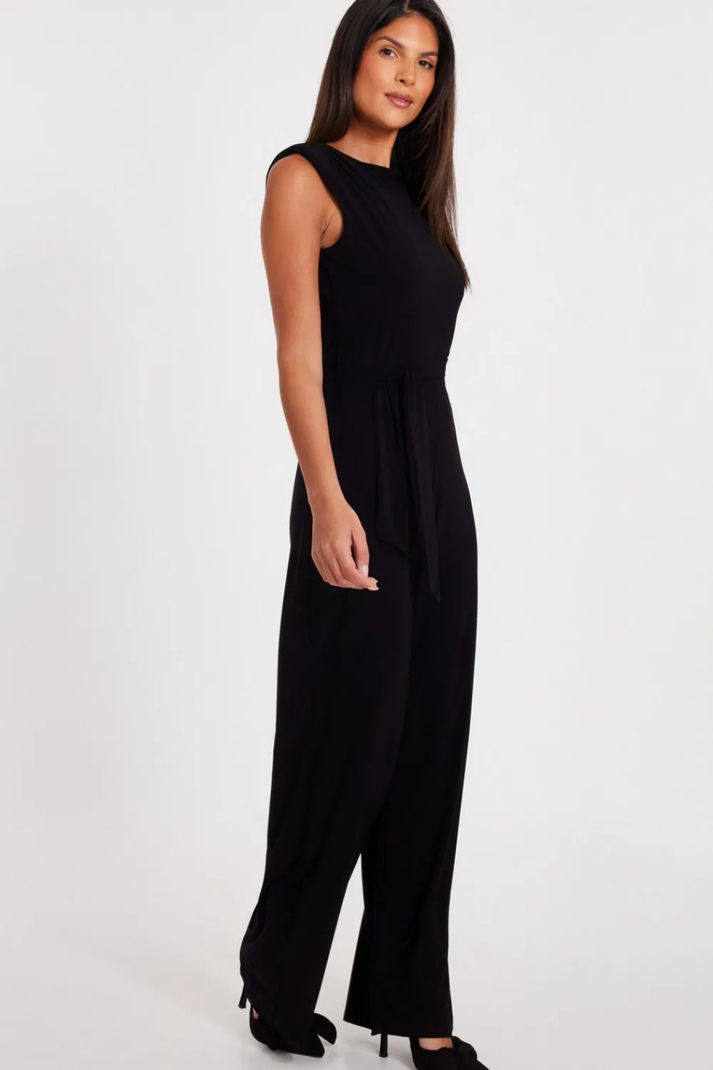 Quiz Going Out Jumpsuits|Black Jumpsuits>Tie Waist Jumpsuit
