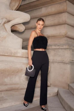 Quiz Going Out Tops|Crop Tops>Black Tulle Ruffle Crop Top