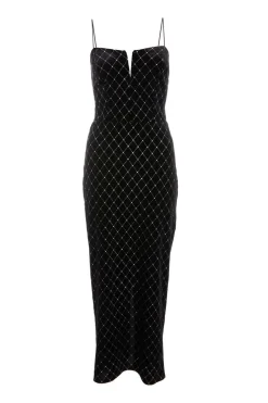 Quiz Prom & Ball|Evening Dresses>Black Velvet Diamante Midi Dress
