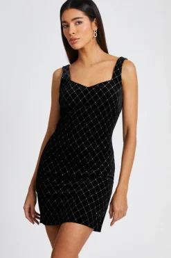 Quiz Evening Dresses|Occasion Dresses>Black Velvet Diamante Mini Dress