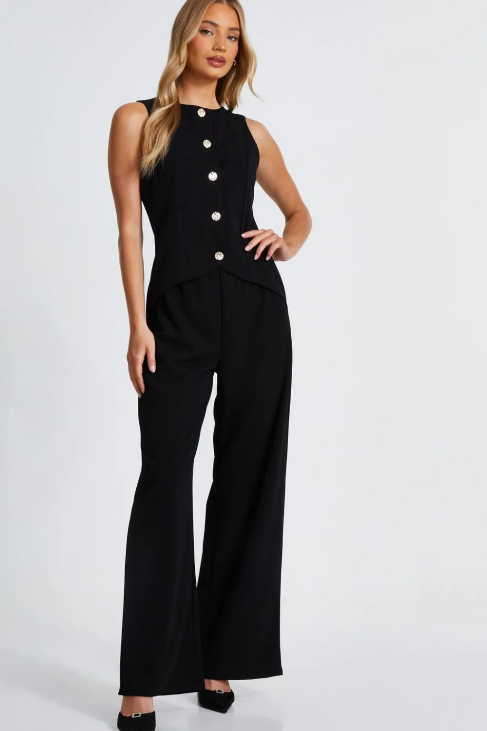 Quiz Going Out Jumpsuits|Black Jumpsuits>Waistcoat Jumpsuit
