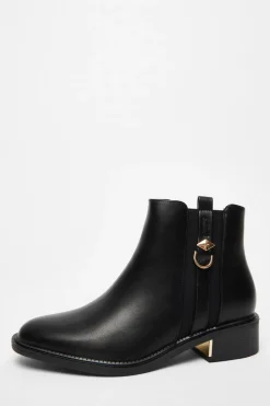 Quiz Wide Fit|Flats>Black Wide Fit Flat Ankle Boot