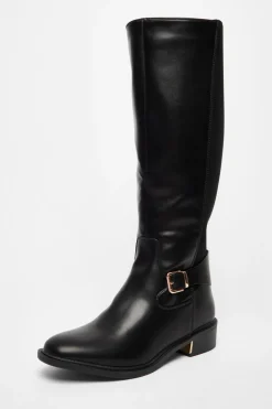 Quiz Wide Fit|Boots>Black Wide Fit High Knee Boots