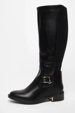 Quiz Wide Fit|Boots>Black Wide Fit High Knee Boots