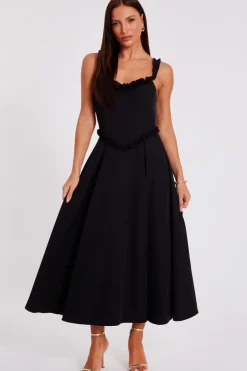 Quiz Day At The Races|Christening Guest>Black Woven Corset Midaxi Dress