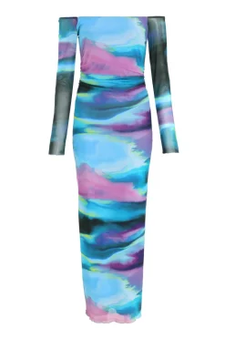 Quiz Maxi Dresses|Bodycon Dresses>Blue Abstract Print Mesh Midaxi Dress