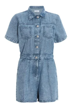 Quiz Summer Clothes>Blue Acid Wash Denim Playsuit