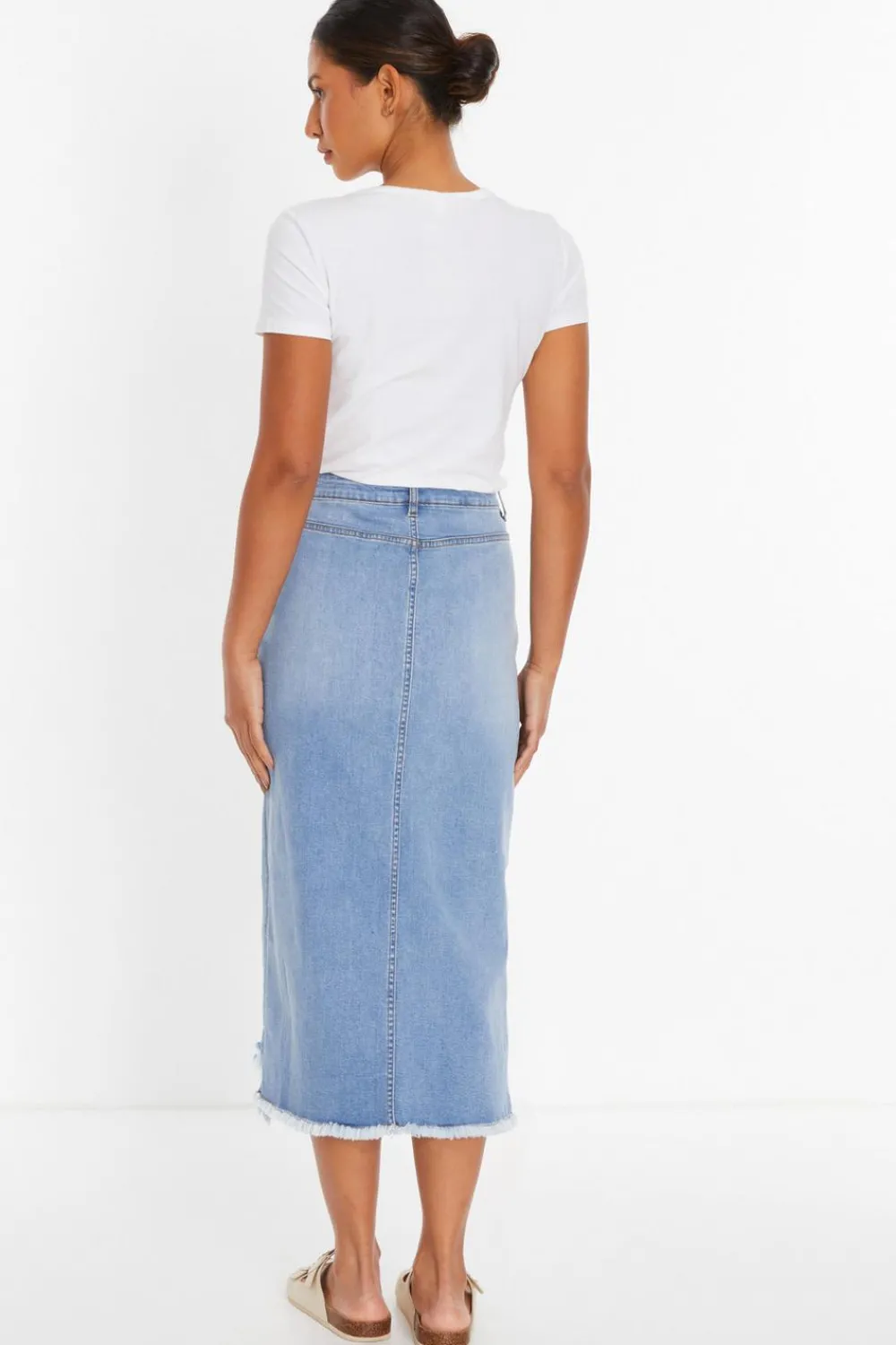 Quiz Summer Clothes|Skirts>Blue Denim Extreme Rip Midi Skirt