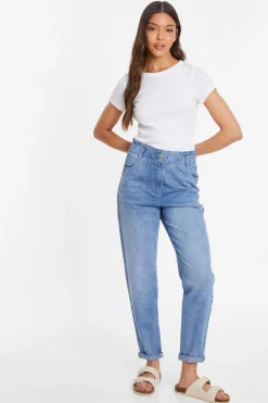 Quiz Jeans|Everyday Essentials>Blue Denim High Waisted Tapered Jeans
