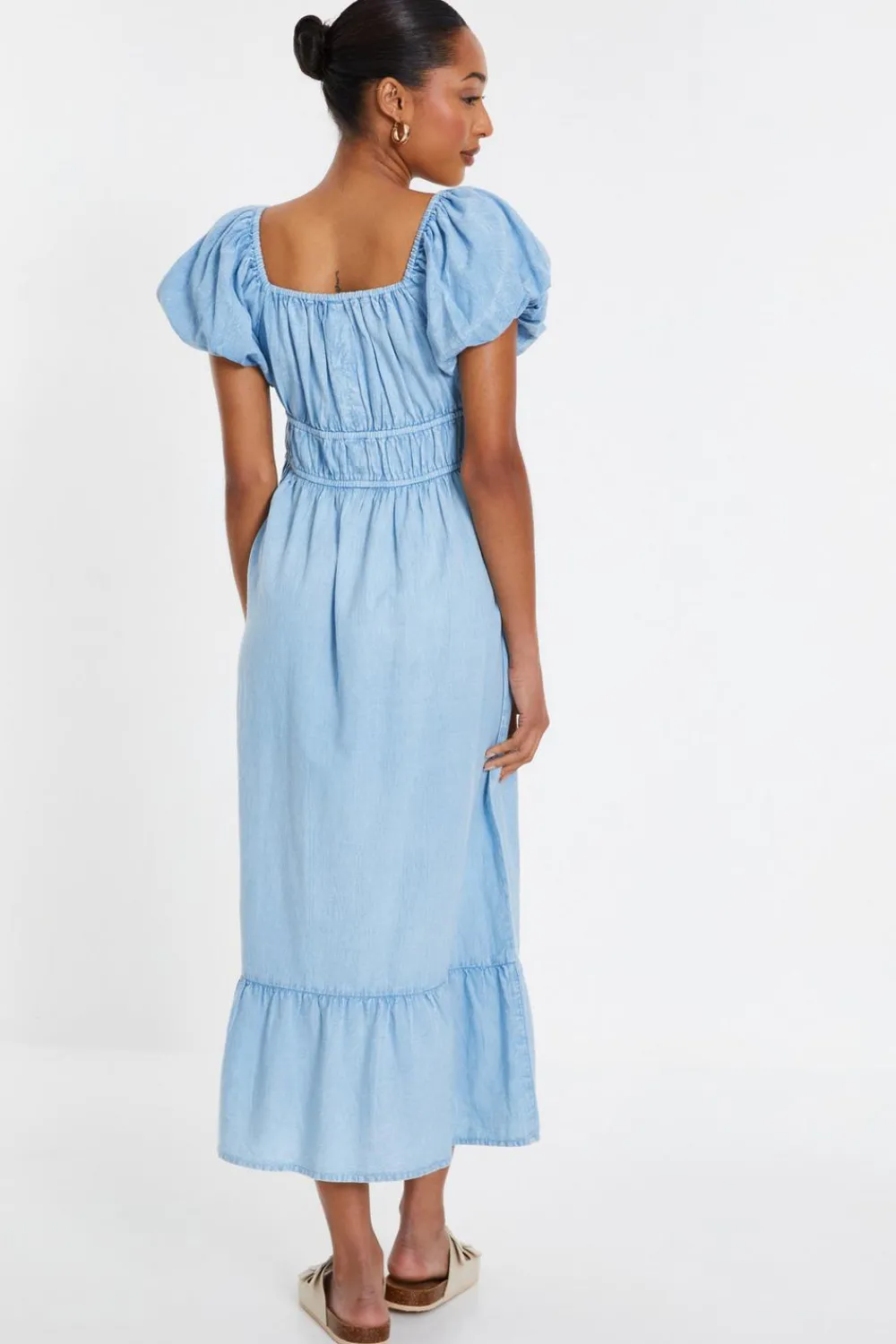Quiz Summer Dresses|Midi Dresses>Blue Denim Puff Sleeve Midi Dress