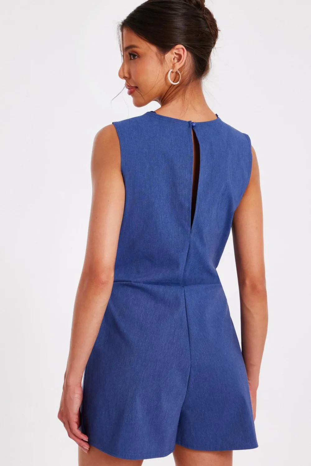 Quiz Playsuits|Summer Clothes>Blue Denim Wrap Playsuit