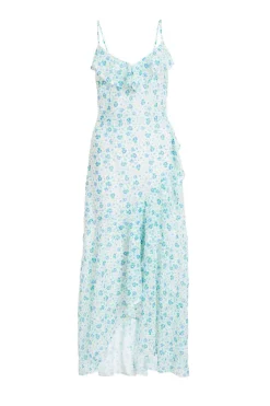Quiz Holiday|White Dresses>Blue Ditsy Print Chiffon Midaxi Dress