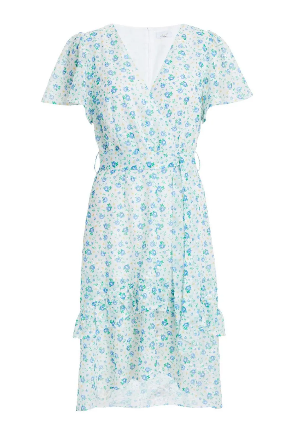 Quiz Holiday|Florals>Blue Ditsy Print Chiffon Wrap Midi Dress