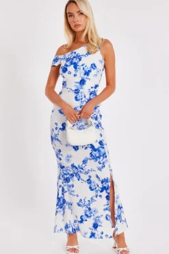 Quiz Evening Dresses|Day At The Races>Blue Floral Drop Sleeve Maxi Dress