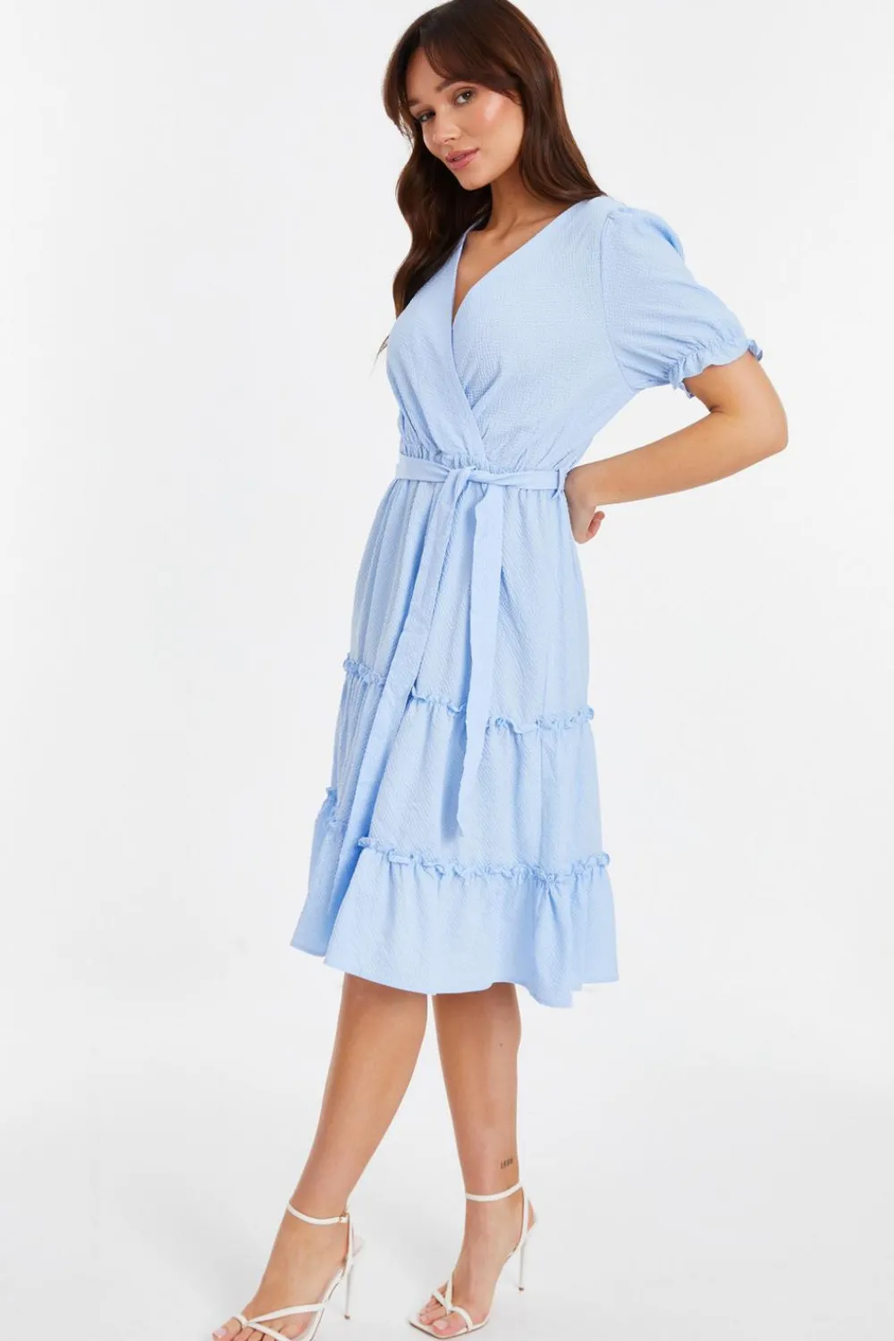 Quiz Evening Dresses|Wedding Guest Dresses>Blue Frill Midi Dress