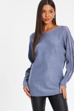 Quiz Knitwear|Jumpers>Light Knit Diamante Sleeve Jumper