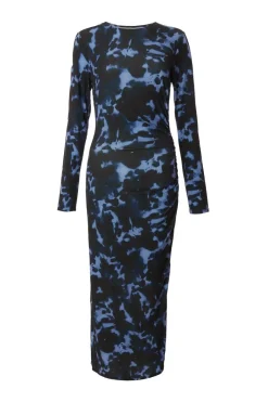 Quiz Modest|Going Out>Blue Marble Ruched Midi Dress