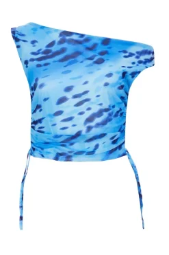 Quiz Day Tops|Crop Tops>Blue Mesh Animal Print Top