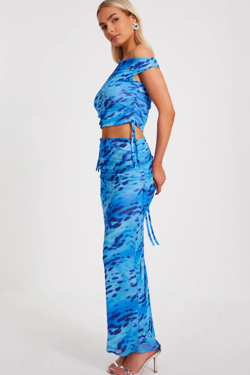 Quiz Day Tops|Crop Tops>Blue Mesh Animal Print Top