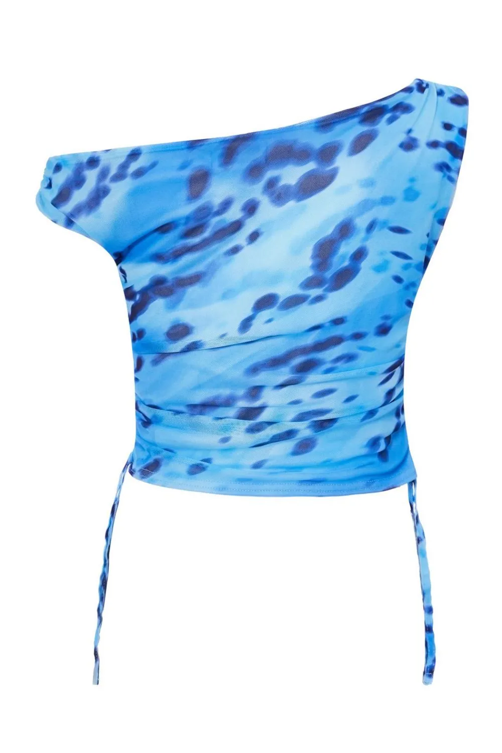 Quiz Day Tops|Crop Tops>Blue Mesh Animal Print Top