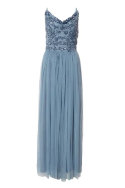 Quiz Prom Dresses|Evening Dresses>Blue Mesh Beaded Maxi Dress