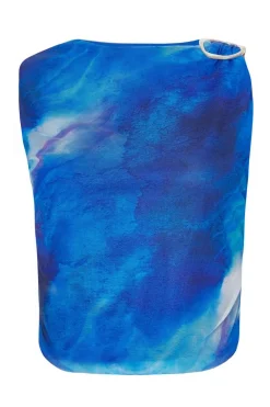 Quiz Summer Tops|Going Out Tops>Blue Mesh Marble Crop Top